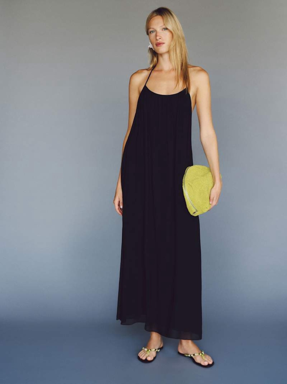 Reformation Fawnie Black Backless Halter Maxi Dress